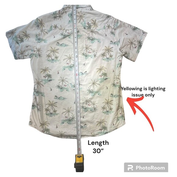 Free Planet Mens White SS Button Down Shirt Island Palm Trees Flag Aloha Medium - Picture 8 of 12